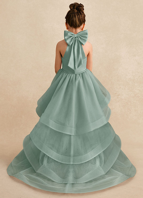 Azazie Bev Flower Girl Dresses Silver Sage A-Line Convertible Tulle Dress image1