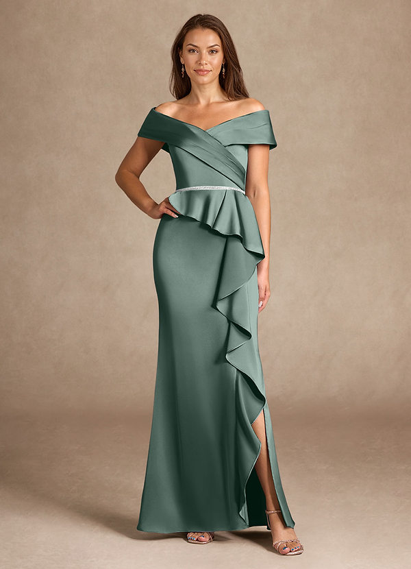 Azazie Dareia Vestidos de Madre de la Novia Vestido de Musgo Marino de Satén Elástico de Sirena con Vestidos sin tirantes image1