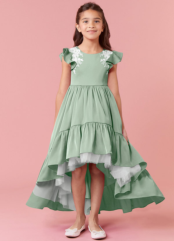Barbie ♥ Azazie Flower Girl Dresses High Low Lace and Stretch Satin A-line Dress image1