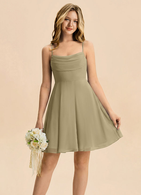 Azazie Bear Junior Moss Green A-Line Pleated Chiffon Dress image1