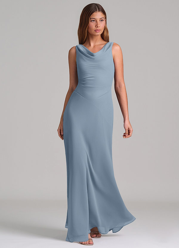 Azazie Nerine Brudtärneklänningar Klä av A-Linje i Chiffong Plisserad Dammblå image1