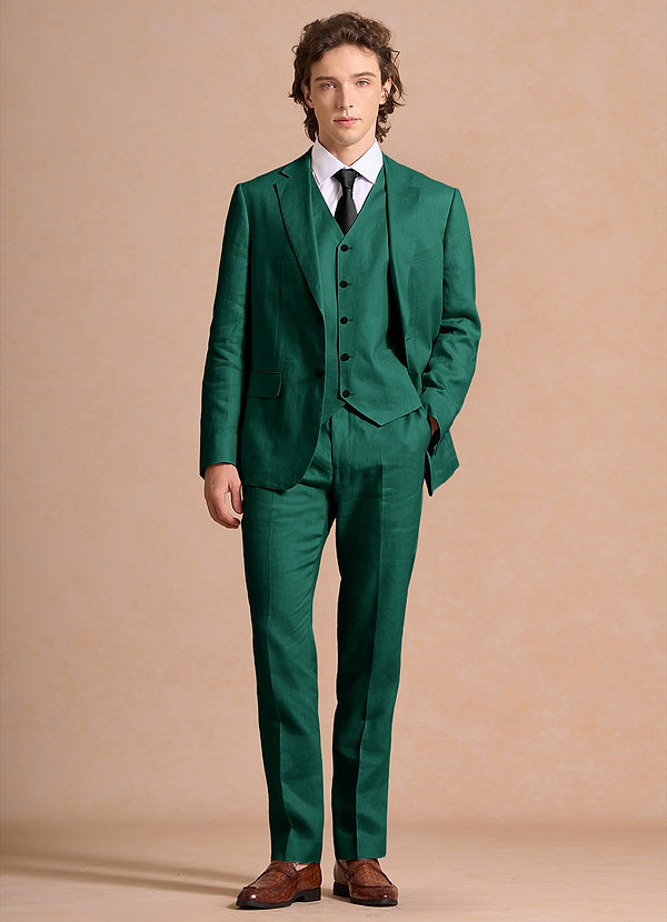 front Harrison Esmeralda Traje de tres piezas 100% lino