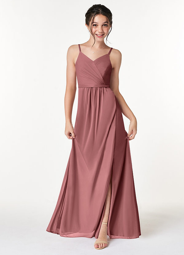 Azazie Luxy Junior Desert Rose Pleated Mesh Dress image1