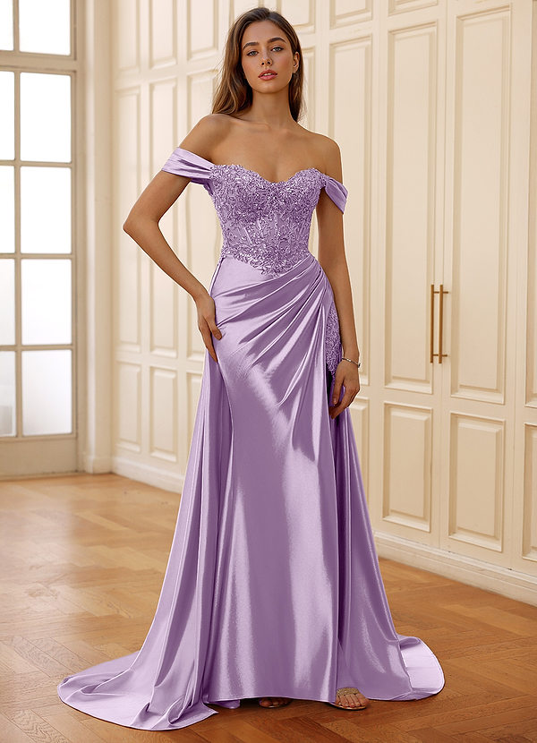 Rowane Lilac Corset Rhinestone Sheer Lace Prom Dress image1