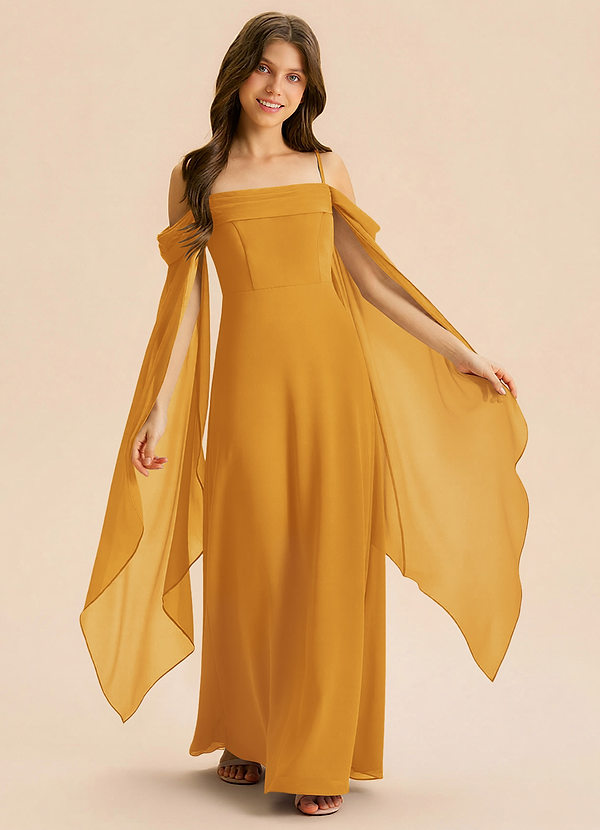 Azazie Moana Junior Linia A Pofałdowany Szyfon Długość podłogi Młodsza druhna Sukienka image1