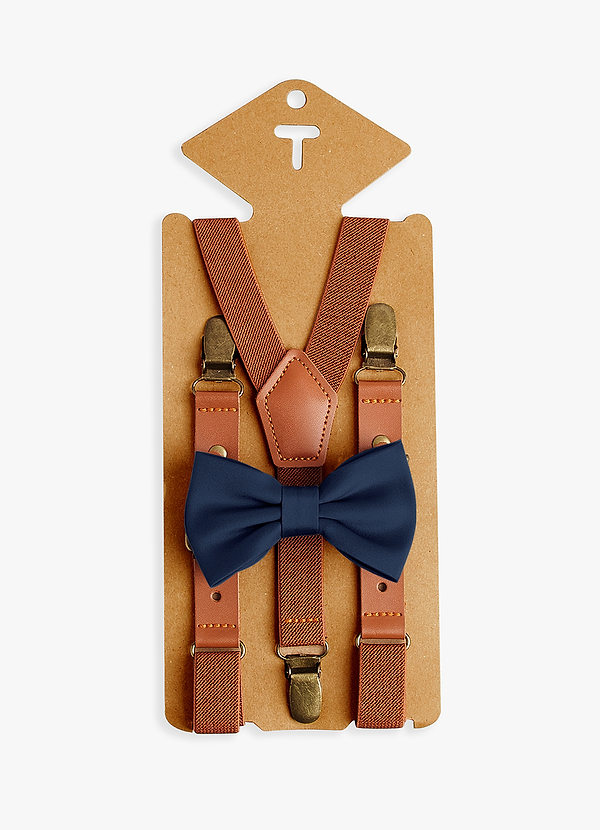 front Boy's Matching Matte Satin Pre-Tied Bow Tie & Suspenders Set