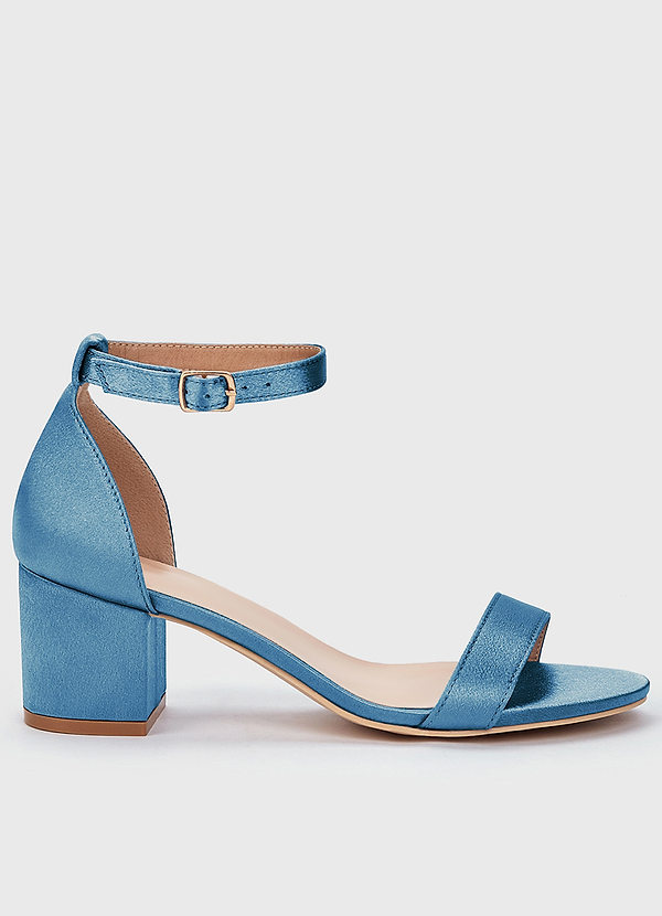 front Matching Color Metallic Satin One Strap Buckle Block Heel Sandals