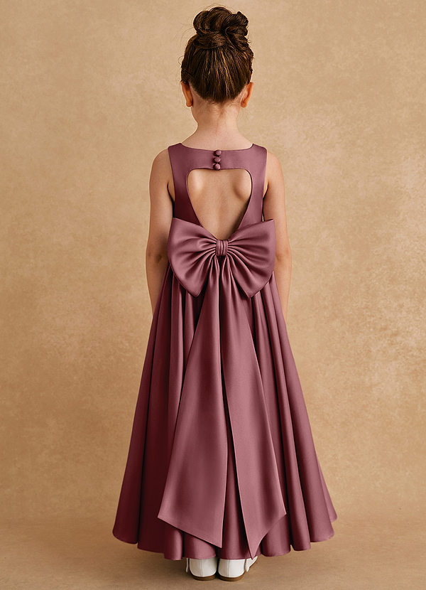 Azazie Bettie Flower Girl Dresses Desert Rose A-Line Bow Matte Satin Dress image1