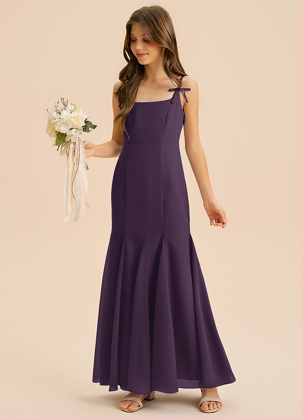 Azazie Evey Junior Abito Sirena in Chiffon Plissettato Prugna image1