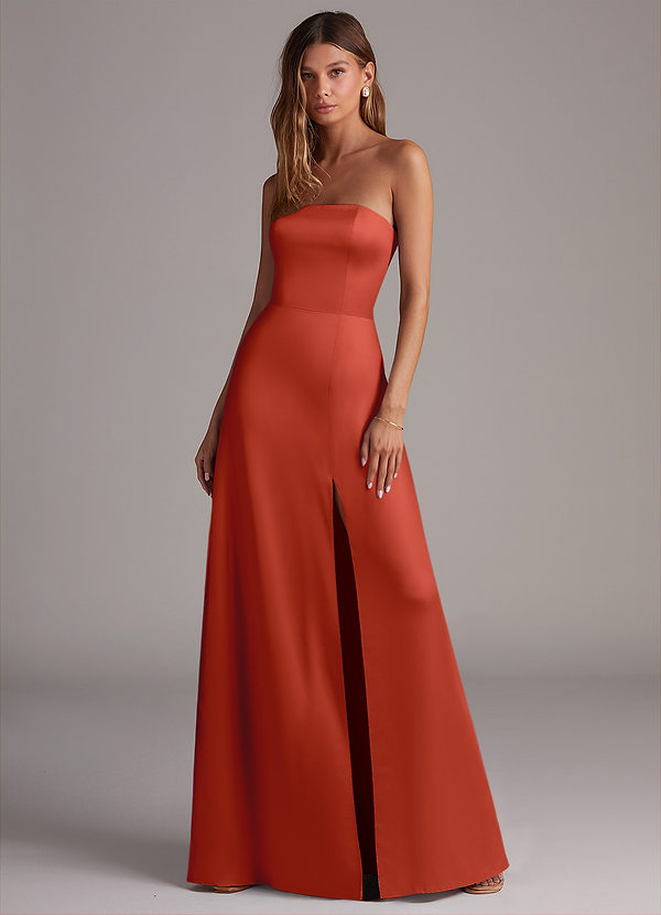 Azazie Wren Bridesmaid Dresses Rust A-Line Strapless Stretch Satin Convertible Dress image1