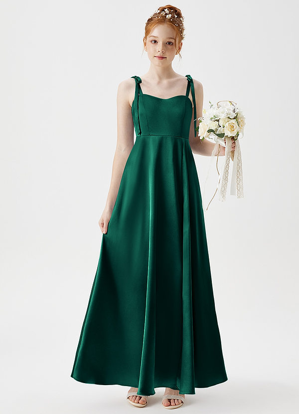 Azazie Rosey Junior Emerald A-Line Sweetheart Neckline Metallic Satin Dress image1