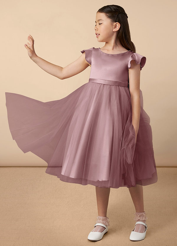 Azazie Aster Flower Girl Dresses Dusty Rose A-Line with Sleeves Tulle Dress image1