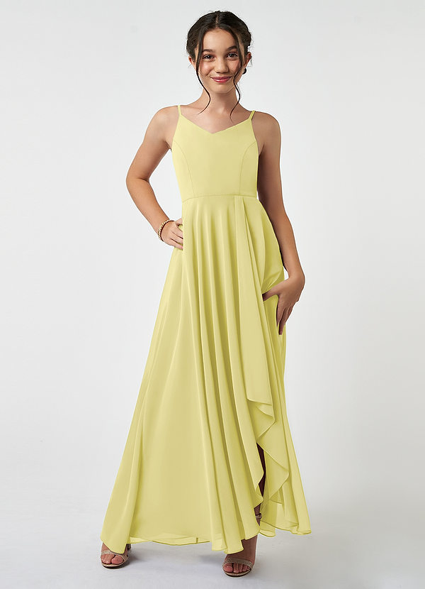 Azazie Collette Junior A-Linie Gestreift Chiffon Kleid Zitronensorbet image1