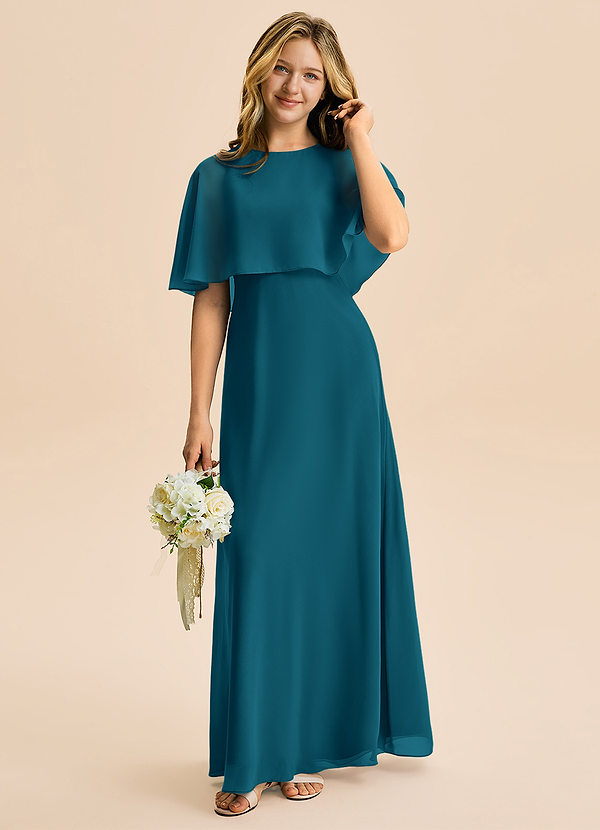 Azazie Maris Junior Abito A-Line in Chiffon Blu Inchiostro image1