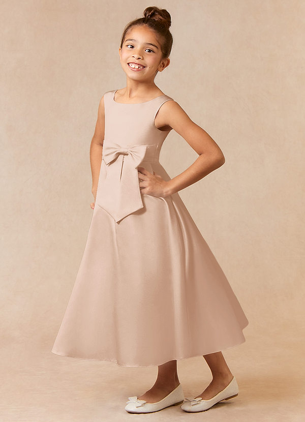 Azazie Lindy Flower Girl Dresses English Rose A-Line Pleated Matte Satin Dress image1