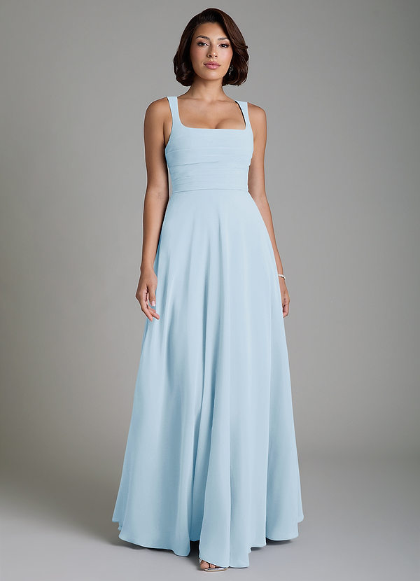 Azazie Azaria Robes de demoiselle d'honneur Robe Trapèze en Mousseline de soie Corset Bleu Ciel image1