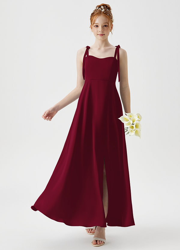 Azazie Rosey Junior Robe Trapèze en Satin extensible Encolure en Forme de Cœur Bourgogne image1