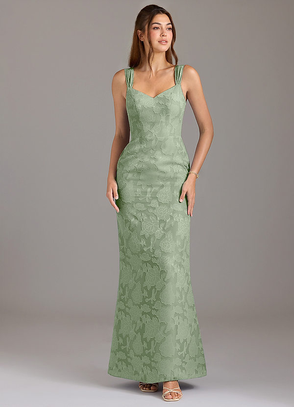 Azazie Denice Bridesmaid Dresses Dusty Sage A-Line Pleated Floral Burnout Dress image1
