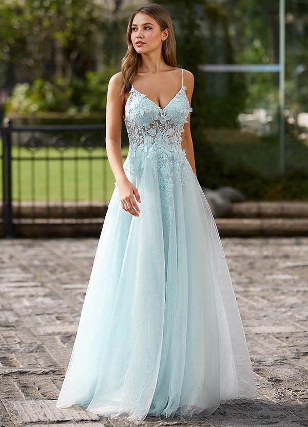 Filigreelace Light Blue 3D Floral Prom Dress image1
