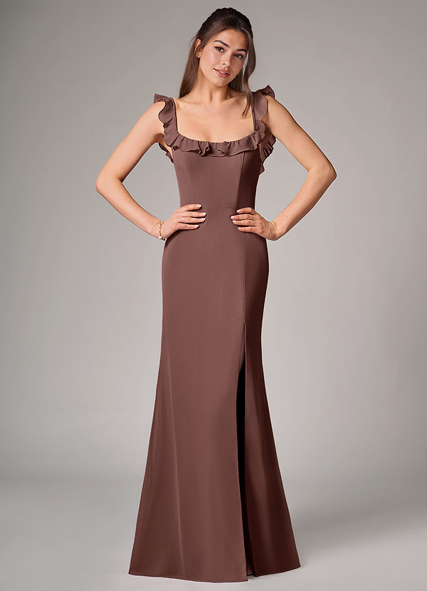 Azazie Callie Bridesmaid Dresses Espresso Mermaid Side Slit Chiffon Convertible Dress image1
