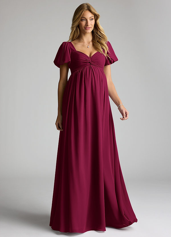 Madisynn Maternity Bridesmaid Dresses Bow Chiffon Floor-Length Dress image1