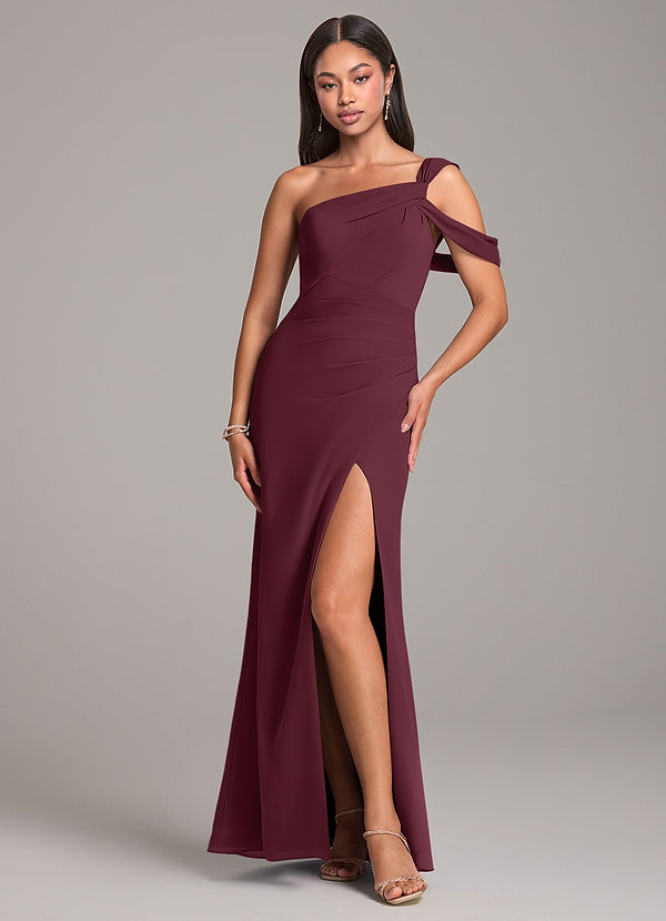 Azazie Wynter Vestidos Dama de Honor Vestido de Cabernet de Gasa de Corte Recto con Vestidos sin tirantes image1