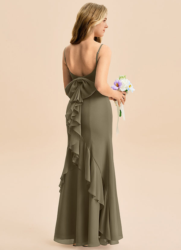 Azazie Lioren Junior Vestido de Verde Sauce de Gasa de Corte Sirena con Lazo image1