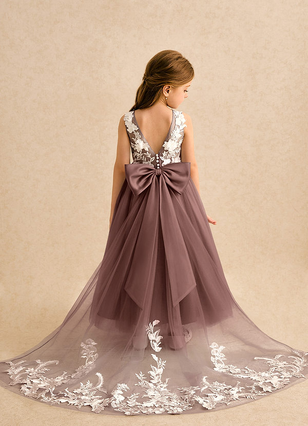 Azazie Mixie Abiti da Ragazza di Fiori Abito Principessa in Pizzo Espresso image1