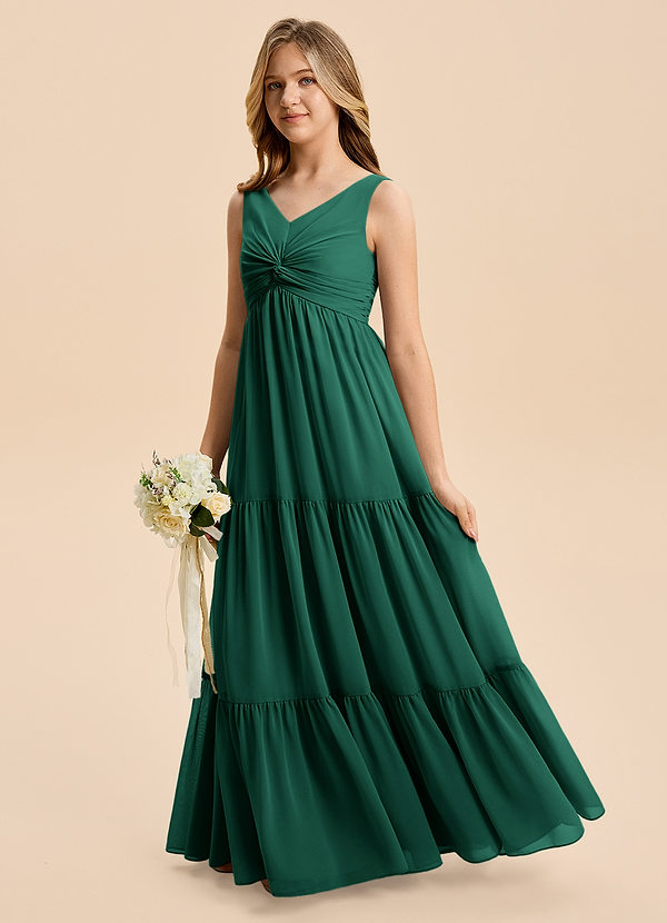 Azazie Devon Junior Emerald A-Line Ruched Chiffon Dress image1