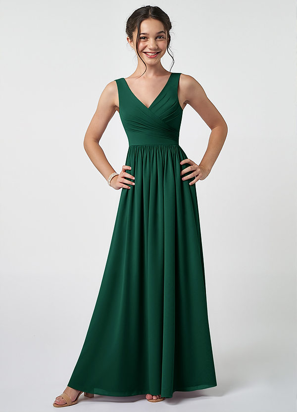 Azazie Keyla Junior Emerald A-Line Pleated Chiffon Dress image1