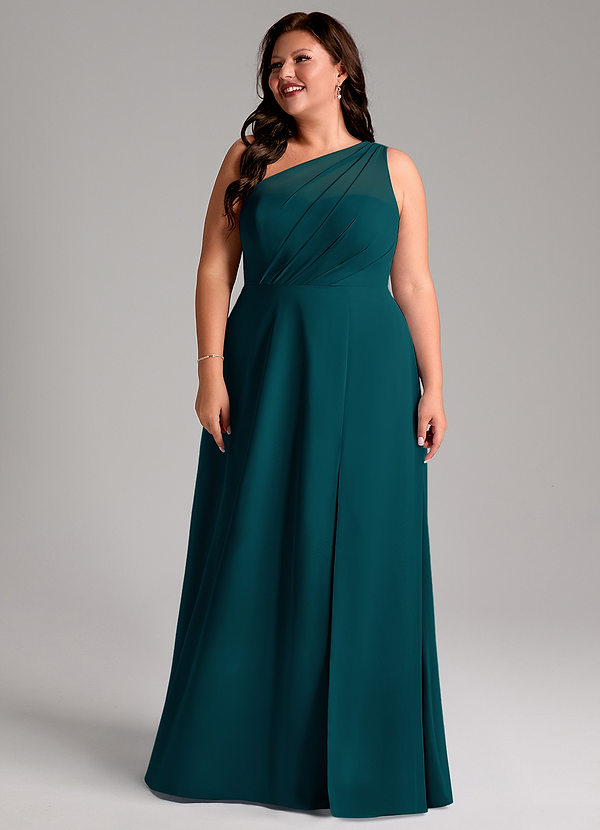 Azazie Phaedra Bridesmaid Dresses Pine A-Line One Shoulder Chiffon Dress image1