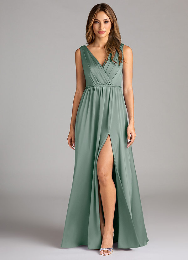 Azazie Tanicia Brudtärneklänningar Klä av A-Linje i Stretch Satin Plisserad Silversalvia image1