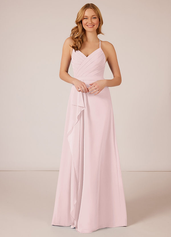 Azazie Dawn Bridesmaid Dresses A-Line Pleated Chiffon Floor-Length Dress image1