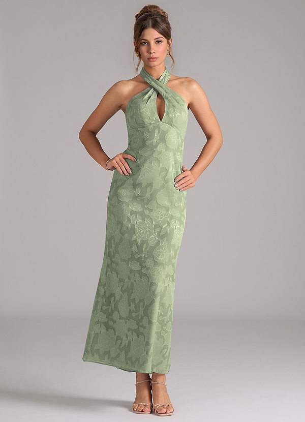 Azazie Marlissa Abiti da Damigella Abito Tubino in Burnout Floreale Plissettato Agave image1