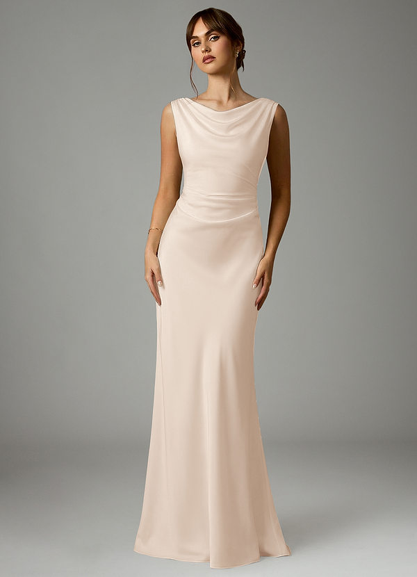 Azazie Kieryn Robes Demoiselle d'honneur Robe Sirène en Satin extensible Plissée Albâtre Blanc image1