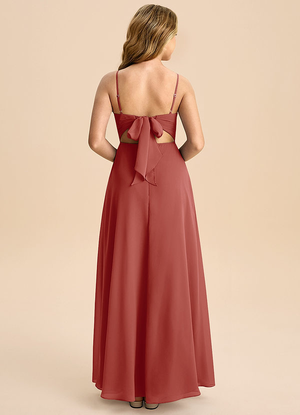 Azazie Shale Junior Terracotta A-Line Bow Chiffon Dress image1