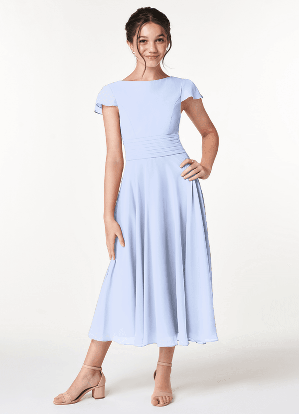 Azazie Payton Junior Ice A-Line Bow Chiffon Dress image1