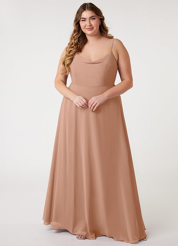 Azazie Daenerys Bruidsmeisjes Jurken Jurk van Chiffon met A-Lijn Frock Champagne Roos image1