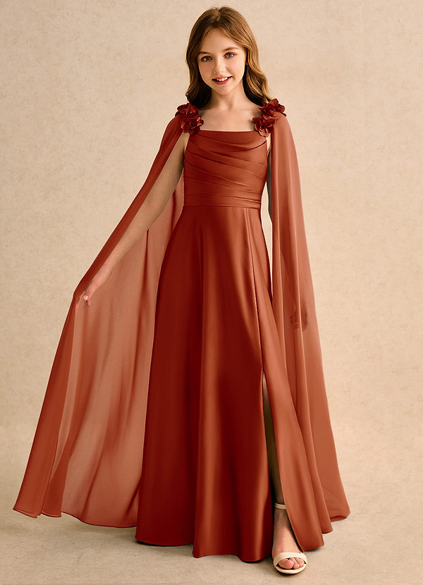 Azazie Rosita Girls Formal Sukienki dla dziewczynek sypiących kwiaty Linia A Pofałdowany Matowy satynowy Długość podłogi Sukienka image1