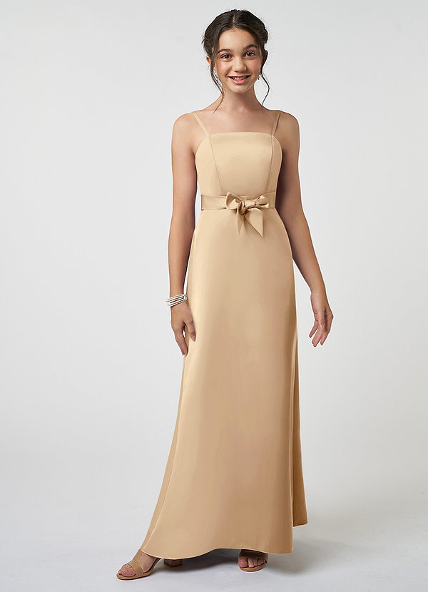 Azazie Anina Junior Robe Trapèze en Satin extensible Arc Champagne image1