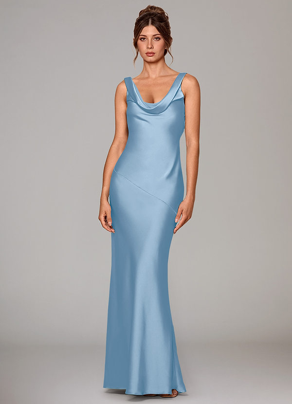 Azazie Rylina Bridesmaid Dresses Powder Blue Mermaid Stretch Satin Dress image1
