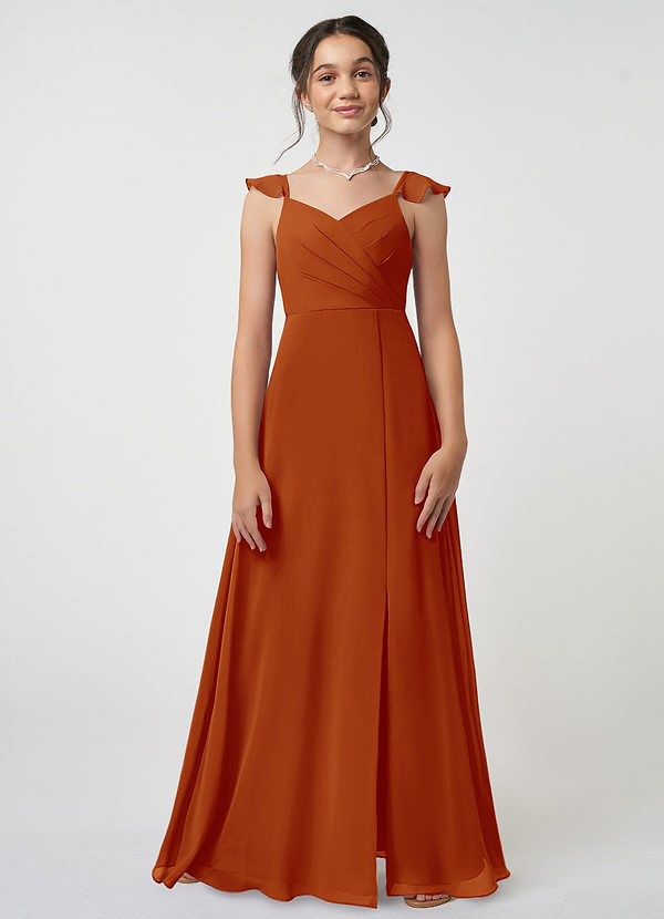 Azazie Amada Junior Paprika A-Line Ruched Chiffon Dress image1