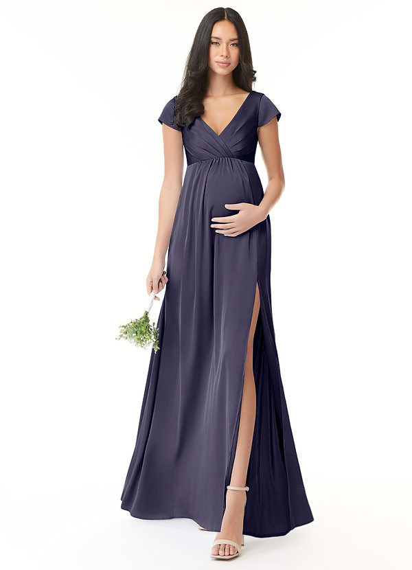 Azazie Allessia Vestidos de dama de honor de maternidad Vestido de Corte En A Plisado Hasta el suelo Satén Elástico image1
