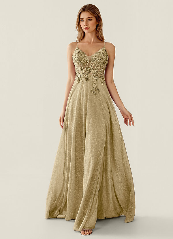 Zahara Champagne V-neck Lace Corset A-line Prom Dress image1