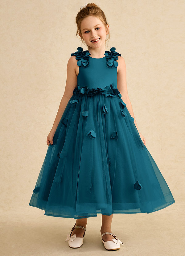 Azazie Atta Bloemenmeisjes Jurken A-Lijn Jurk van Tule One-Shoulder Inkt Blauw image1