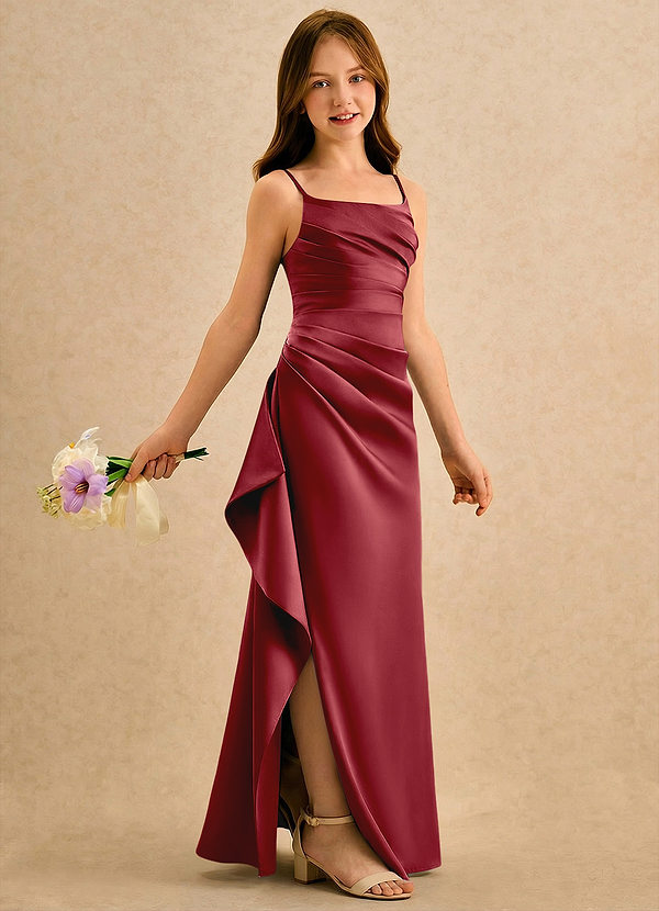 Azazie Cannoli Girls Formal Sukienki dla dziewczynek sypiących kwiaty Linia A Pofałdowany Matowy satynowy Długość podłogi Sukienka image1