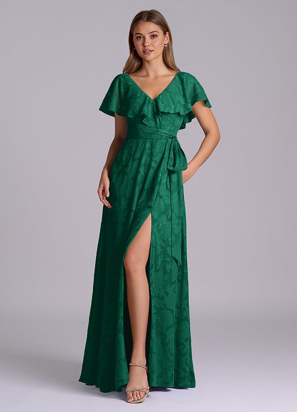 Azazie Lainey Bruidsmeisjes Jurken Jurk van Bloemen Burn-out met A-Lijn met Zakken Smaragd image1