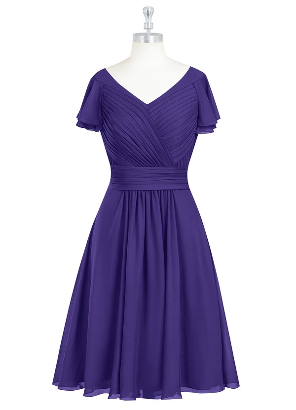 Azazie Hadley Modest Bridesmaid Dresses A-Line Pleated Chiffon Knee-Length Dress image1