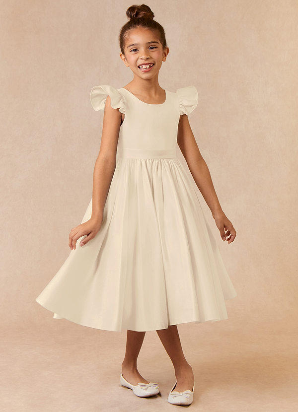 Azazie Violeta Flower Girl Dresses Champagne Ball-Gown Bow Matte Satin Dress image1