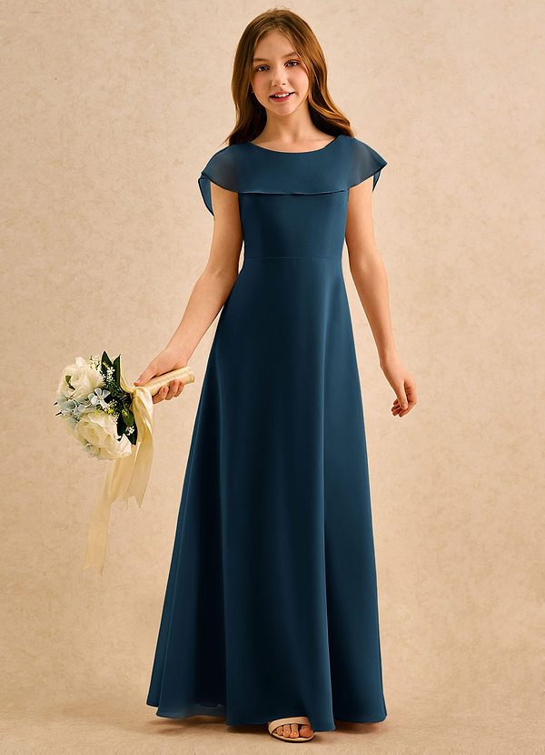 Azazie Kittie Girls Formal Bloemenmeisjesjurken A-lijn Jurk van Chiffon Donkere Marine image1